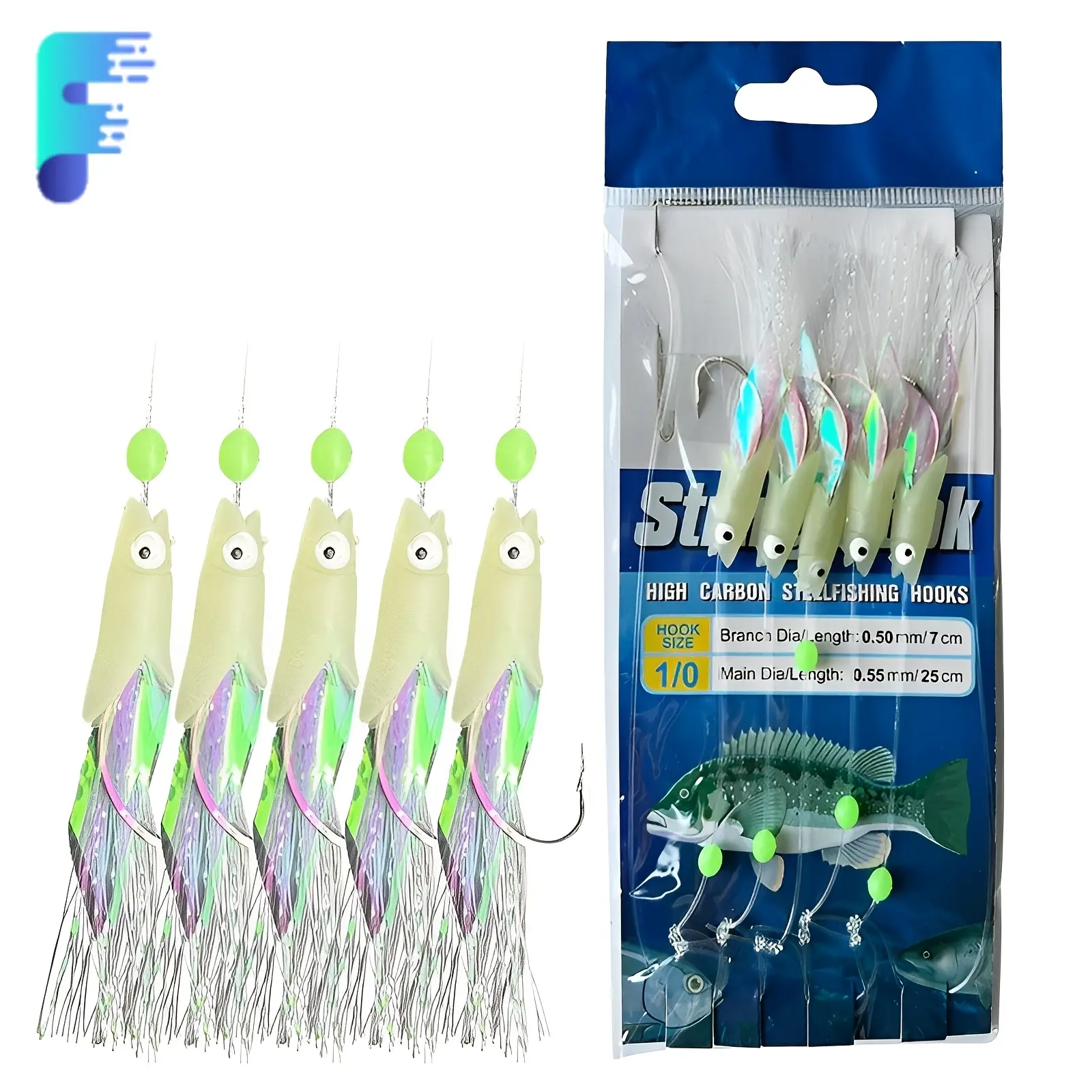 1pc Sabiki Fish Hook, Glow-In-The-Dark Realistic Eyeglasses Shape, Colorful Ribbon, Suitable for Saltwater Lures & Freshwater Fishing, Artificial Fishing Lure, Fishing Tackle, Lures Hooks, Fishing Equipment