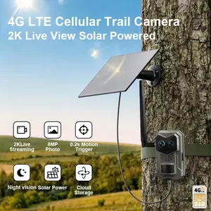 Solar Powered Wireless 4G LTE Cellular Trail Cameras with Live Streaming, Game Camera Built-in SIM Card WiFi, Not Supported,  WaterProof, Motion Activated, Night Vision,  (Data refill is required for Unlimited 4G data usage) Outdoor