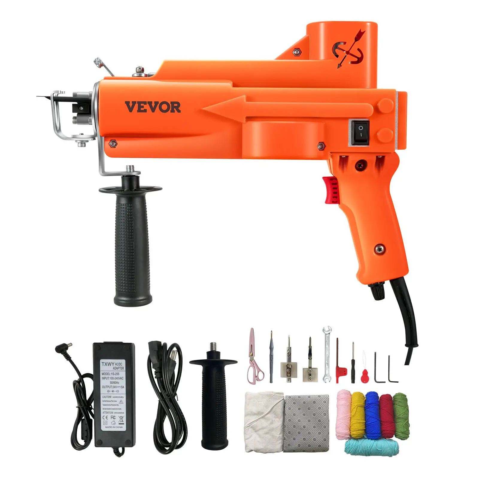 VEVOR 2-in-1 Cut & Loop Pile Handheld Tufting Gun, DIY Craft Room Tool Upgrade Kit with Ruler, Wool, 2 Tufted Fabrics, 7-27 Stitches/sec, 4-25mm Adjustable Height, Metal Body, Multithread Feed, Overload Protection, 110V Beginner Rug Weaving Machine