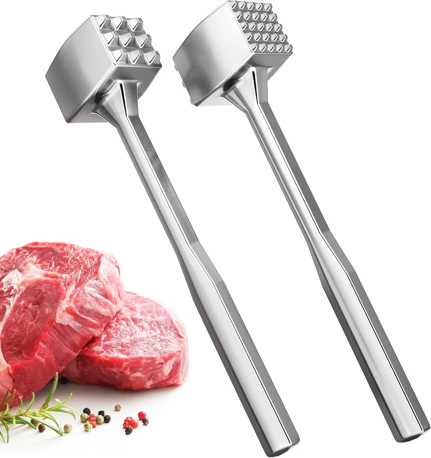 Meat Tenderizer 1 pcs Aluminium Mallet Dual-Sided - Tenderizer Tool Kitchen Pounder - Home Hammer for Tenderizing Ice Steak Stainless Veal & Chicken Safe Beate