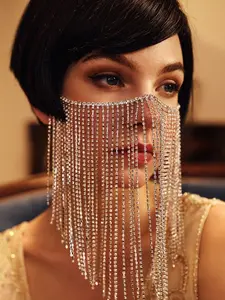 Women's Rhinestone Fringe Mask, Mystical Ball Costume Accessory, Elegant Dance Party Face Cover, Unique Fashion Statement, All Seasons Use, Boho Style, Fringe Detail, Rhinestone Accents, Halloween Mask
