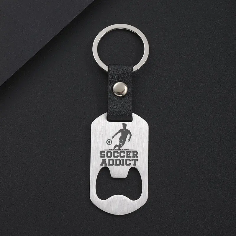 Personalized Soccer Football Keychain with Bottle Opener, Laser Engraved Sports Team Keyring for Men Boys, Custom Style Car Key Holder Cool Fan Souvenir Gift