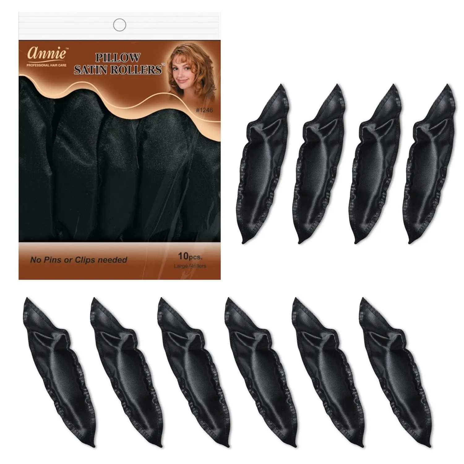 Annie Pillow Satin Rollers, Black, 10 Count