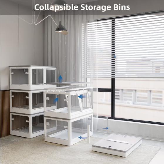 Set of 4 transparent stackable storage boxes, suitable for various applications Collapsible Multifunctional Bins