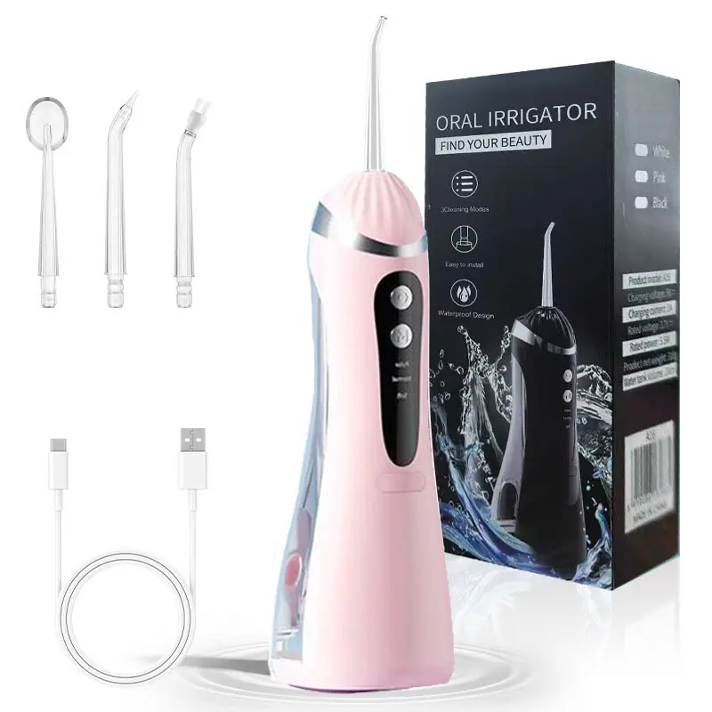 Cordless Water Flosser Dental Cleaner - Lightweight Handle, Rechargeable Portable Teeth Cleaning Machine, Waterproof Complete Oral Care Set with 4 Nozzles (Including Tongue Cleaner) for Home and Travel