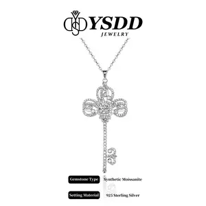 【#405 Crown Key】Luxurious Victorian Key Pendant Synthetic Moissanite Necklace in 925 Sterling Silver
