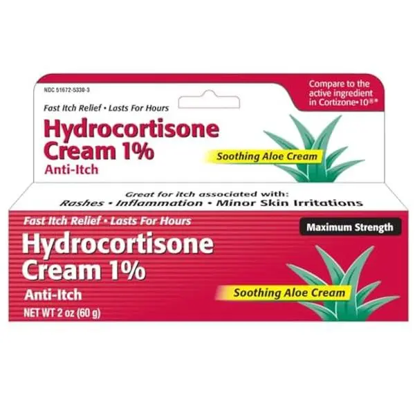 Taro Hydrocortisone Cream 1% with Soothing Aloe (2 Fl Oz) Fast-Acting Maximum Strength Anti-Itch Relief for Eczema, Psoriasis, Rashes, Hives, Bug Bites & Irritated Skin, Dye Free