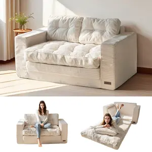MAXYOYO Convertible 2-in-1 Folding Floor Couch with Pillows Pull Out Loveseat Sleeper Sofa for Living Room Bedroom Lounge