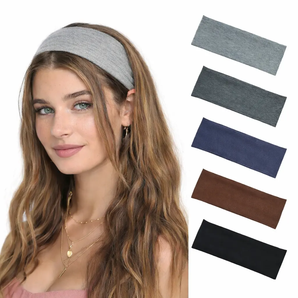 Women’s 5PCS Wide Ribbed Texture Headbands Kit - Soft Stretch Workout Headband Accessories for Daily Wear, Sporty Activities & Makeup Use, Accessories Kit Headbands