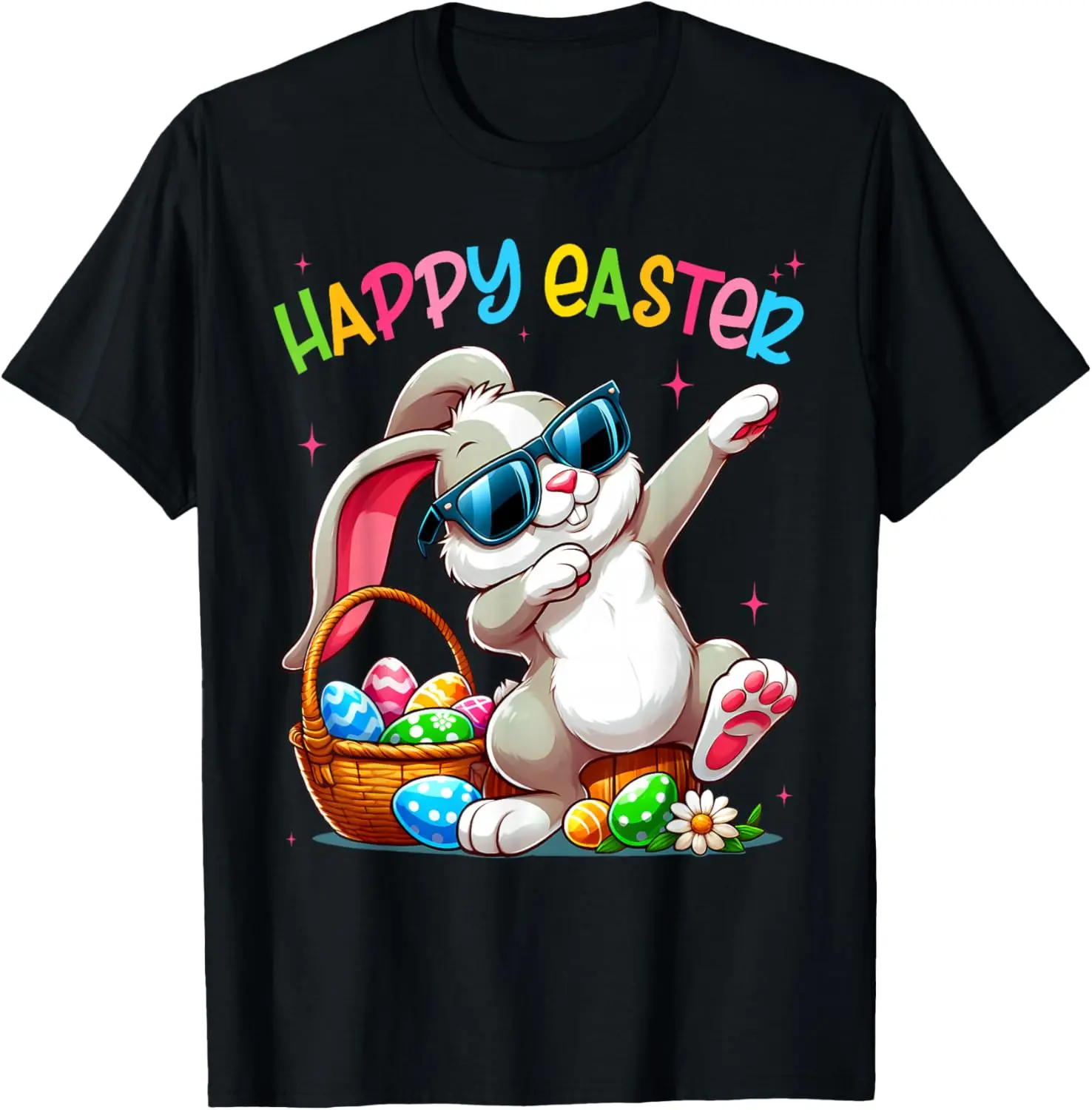100% cotton Unisex Funny Dabbing Bunny Easter Happy Easter for Boys Girls Adult T-Shirt