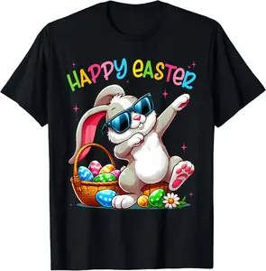 100% cotton Unisex Funny Dabbing Bunny Easter Happy Easter for Boys Girls Adult T-Shirt