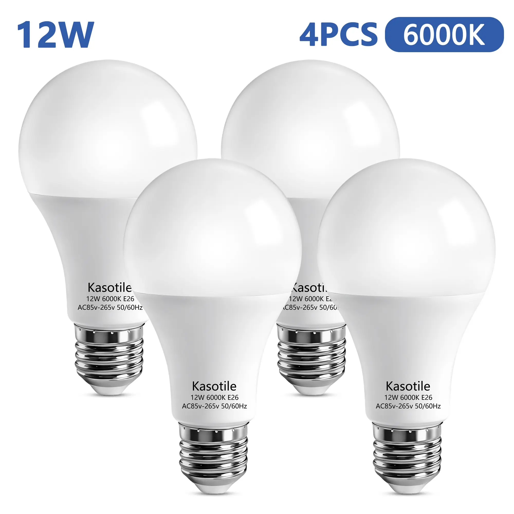 Kasotile LED Light Bulb 12w High Brightness Energy Saving, E26 Screw Base, Durable Design, Suitable for Home and Office, Interior LED Lights, 4 Pack