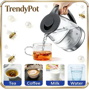 Electric Kettle Water Boiler, 2.0L Tea Kettle, Wide Opening Hot WaterBoiler with LED Light, Auto Shut-Off & Boil DryProtection, Glass Black with Removable Lid,Drip,Free Spout Kitchen Outdoorfun HouseholdAppliances Heaters dry protection Home Multifunction