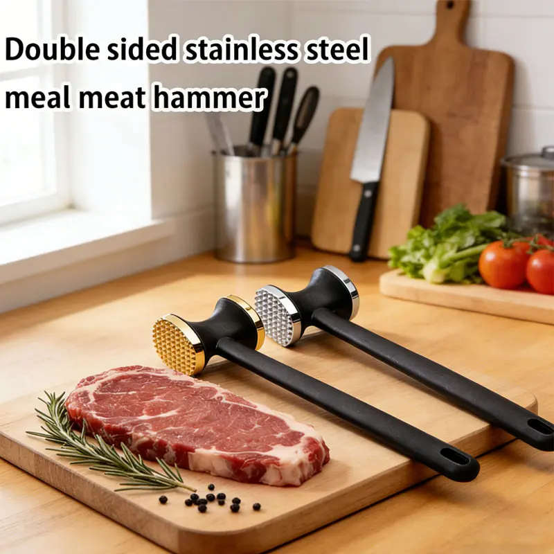1-piece Double-Sided Meat Tenderizer, Stainless Steel Hammer for Stea,Comfort Grip Meat Tenderizer, for Chicken, Pork & Beef