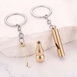 Copper Brass Gourd-Shaped Ear Spoon Whistle Keychain Pendant, Keychain Charm, Unique Backpack & Purse Accessory, Creative Decoration, Birthday Party Favor