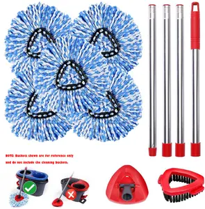 Spin Mop Head and Brush Replacement (No Bucket) Compatible with O Cedar EasyWring 2-Tank System, Cleaning All Hard-surface Floor, Fluffy Microfiber, Machine Washable and Easy to Replace