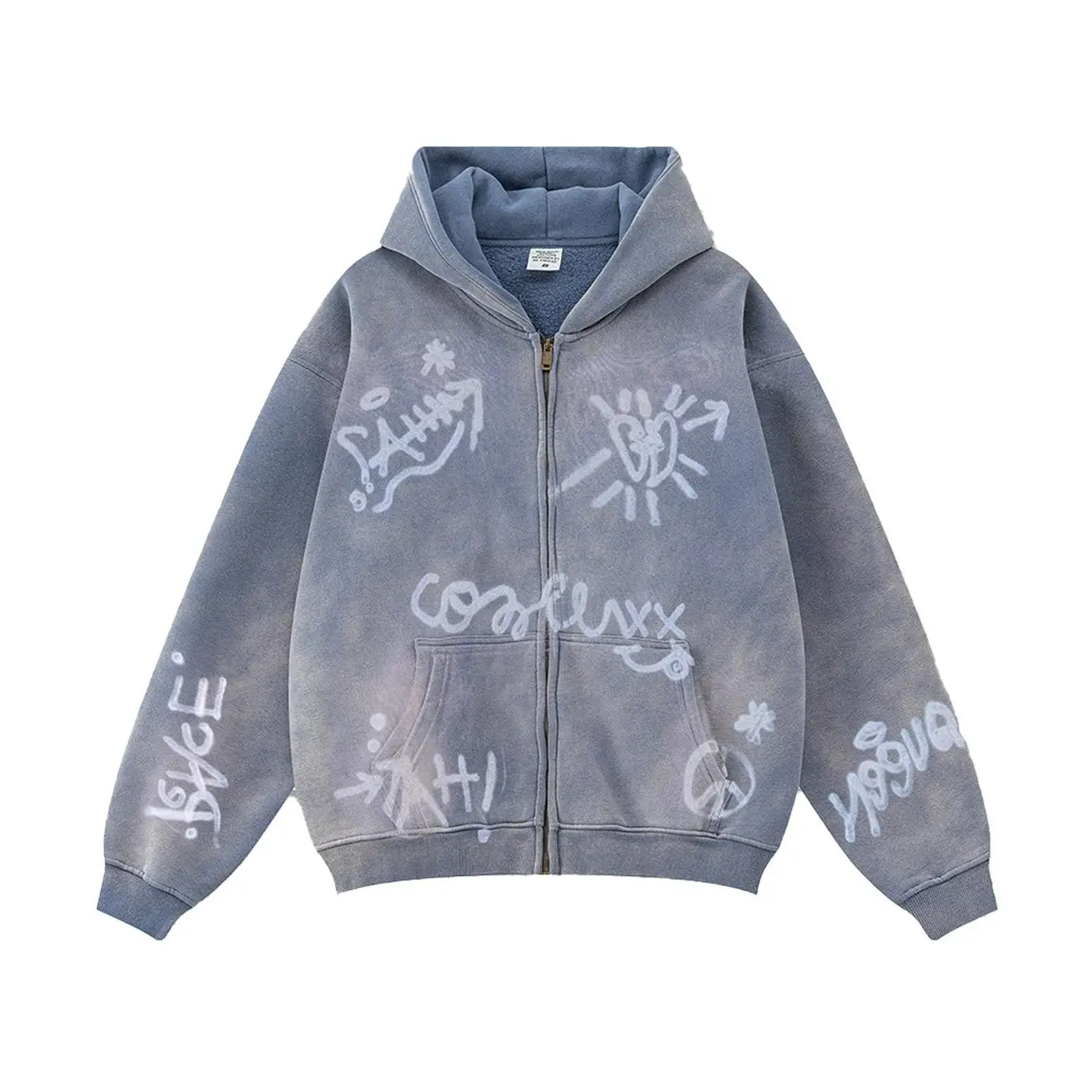 Inflation Men's Casual Long Sleeve 360g Fleece-Lined Washed Graphic Hoodie - Oversized Zip-Up Streetwear Clothing, 2026 Autumn Winter New Jacket Sweatshirt Top  Zip Up Hoodies, Graphic Hoodies,clothes for back to school,first day of school outfits