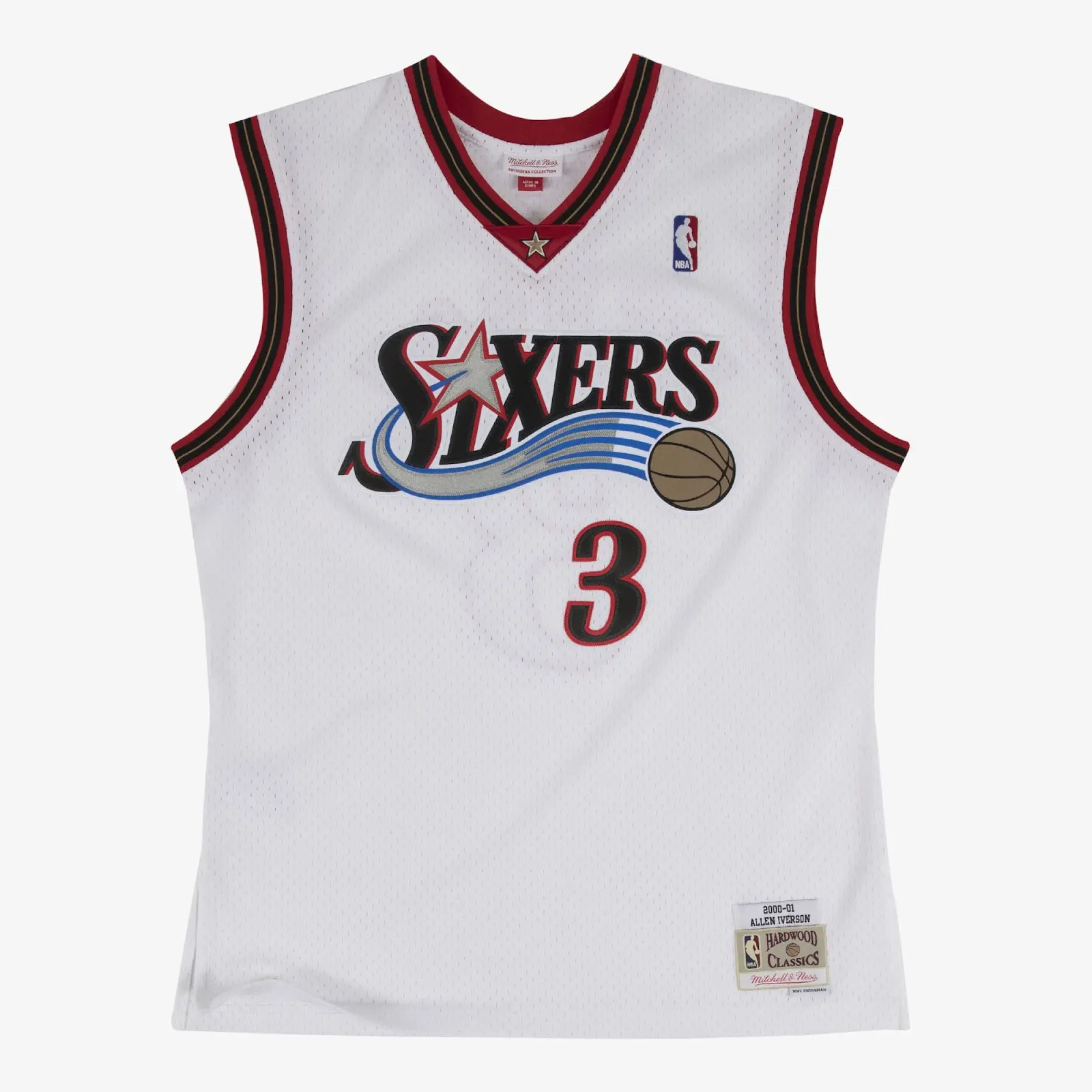 Mitchell & Ness NBA Allen Iverson Philadelphia 76ers 2000-01 White Swingman Player Jersey - Throwback Graphics, True 2000-01 Look, Swingman Style, Player Number, Male Game Day Wear, Machine Washable Sport Jersey