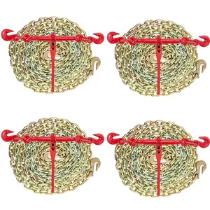 VEVOR Chain and Binder Kit 3/8in-1/2in, Ratchet Load Binders 9215lbs Working Strength, Ratchet Binders and Chains, 3/8inx 10ft Chains with G70 Hooks, for Truck, Tie Down, Hauling, Towing
