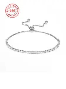 S925 Sterling Silver Tennis Bracelet Artificial Zirconia Women's Stackable Bracelet Bridal Wedding Engagement Jewellery Suitable for Daily Dating Wear Cuff Bracelet Birthday Gift (With Gift Box) (With Gift Box)