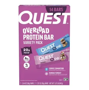 Quest Overload Protein Bar Sundae Funday and Cookie Commotion 14 count
