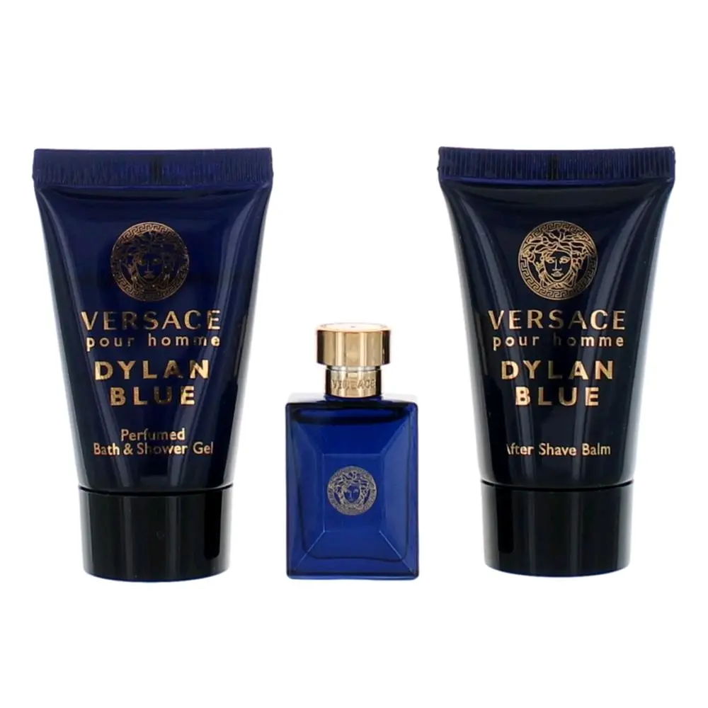 Versace Dylan Blue Unisex Fragrance 3-Piece Mini Gift Set - Portable Format, Travel-Friendly, Mini Sample Perfume, Travel Set, Mini Sample Unisex Fragrance