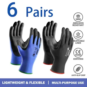 6 Pairs Durable Non-Slip Seamless Outdoor Work Protective Work Gloves with PU Coating, Ideal for Construction Warehouse and Automotive Repair