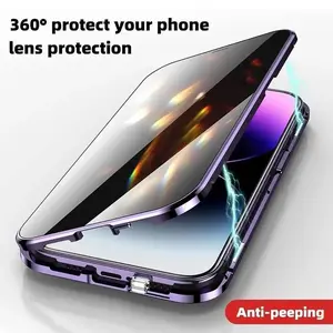 Double Glass Anti-Peep Privacy Magnetic Adsorption Case For iPhone 17 16 15 14 13 12 11 Pro Max  With Camera Lens Protection Cover