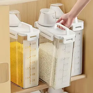 4pcs 5L Rice Sealed Dry Food Storage Container Thickened Plastic Transparent Box with Pouring Port Grain Flour Dispenser for Kitchen Organization