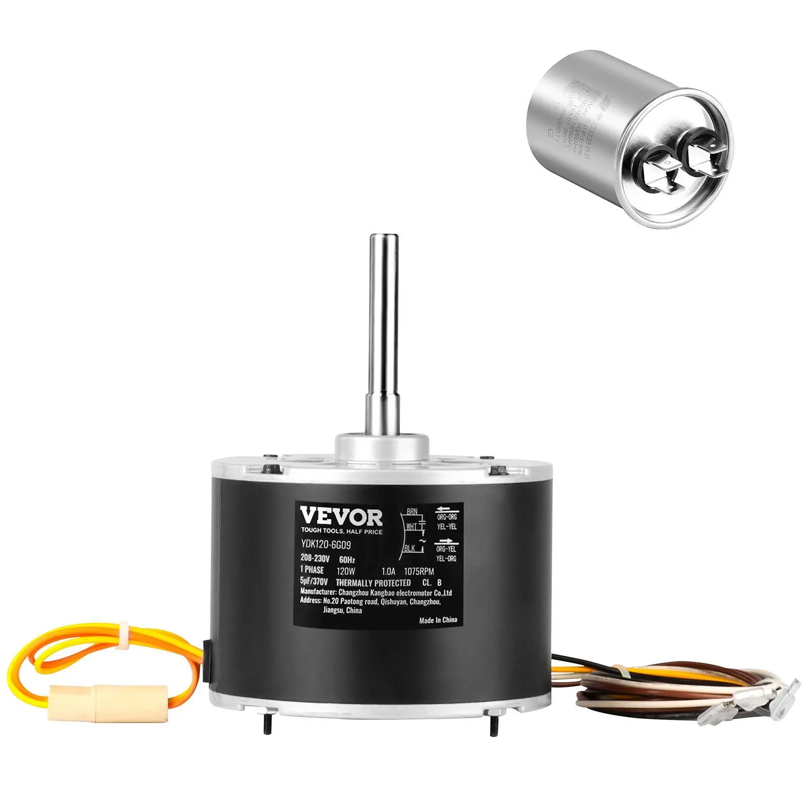 【Backtoschool】VEVOR Condenser Fan Motor OGD1016, 1/6 HP 208-230V Condenser Fan Motor 1075RPM, OEM Standard Upgraded Replacement Condenser Motor Reversible Rotating, Explosion-proof CBB65 5μF/370V Capacitor