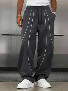 Men's Side Striped Drawstring Pocket Loose Casual Wide Leg Sports Pants, Comfortable and Stylish Athletic Wear for Daily Use, Athleisure Pants