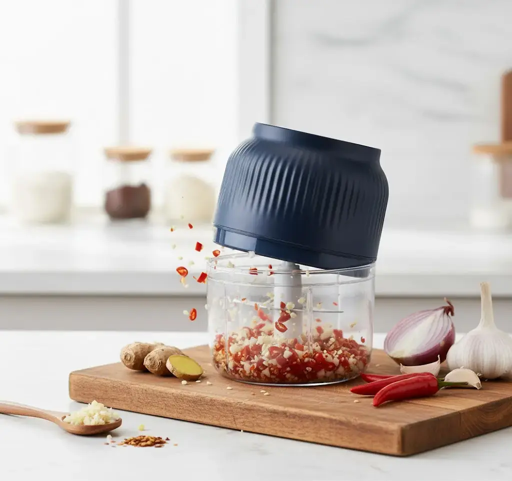 Electric Garlic Chopper Rechargeable Wireless Mini Food Processor One Touch Operation Splash Proof Lid for Chopping Garlic Onion Ginger Meat Baby Food Smoothies Blue Kitchen Utensils  Dispensers Oil Cordless Cutting