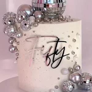 10pcs Silver Disco Ball Cake Toppers - Perfect For 70s Disco Theme Parties, Birthdays And Cakes - Feather-Free, Glass Material