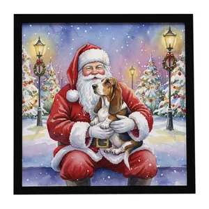 Carolines Treasures FNT1004MFP88 8 x 8 in. Basset Hound with Santa Claus Framed Metal Print
