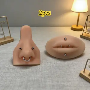 2Pcs Silicone Nose & Mouth Piercing Model Set, for Piercing Practice & Jewelry Display, Ideal for Christmas, Valentine's Day, Mother's Day & Professional Training