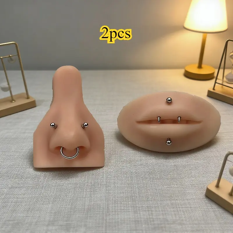 2Pcs Silicone Nose & Mouth Piercing Model Set, for Piercing Practice & Jewelry Display, Ideal for Christmas, Valentine's Day, Mother's Day & Professional Training
