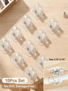 10Pcs Self Adhesive Curtain Rod Holders, No Drill Curtain Rod Brackets with Clips, Adjustable Drapery Hooks for Damage-Free Hanging, 2.76 x 2.76 Inch, Multipurpose Nail Free Rod Hanger for Bathroom Kitchen Bedroom Living Room Hotel Apartment