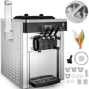 【Summervibes】VEVOR Commercial Ice Cream Machine 5.3 to 7.4Gal per Hour Soft Serve with LED Display Auto Clean 3 Flavors Perfect for Restaurants Snack Bar,  2200W, Sliver