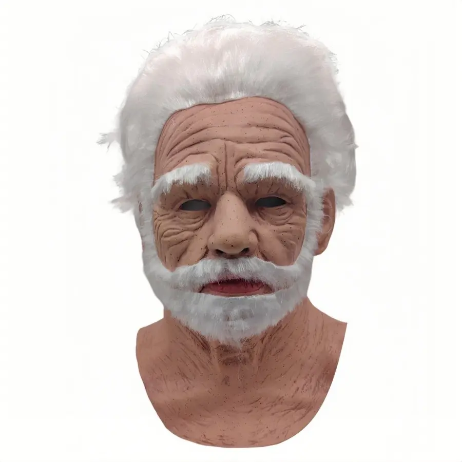 Halloween mask for seniors, realistic full-face grandpa design, men’s Halloween mask, latex material, suitable for men participating in Halloween dances, role-playing events, standard version, white.