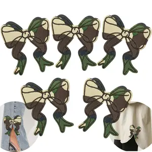 CY 5pcs Camouflage Bow Iron On Patches Embroidered Applique for Trucker Hats Clothes Sweatshirt Jackets Bags DIY Decoration,Blue