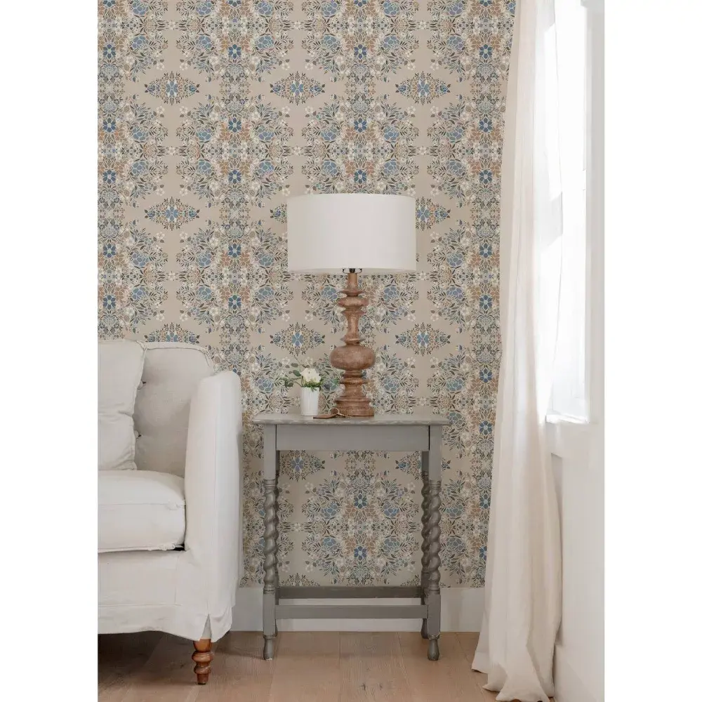 RoomMates Medallion Floral Peel and Stick Wallpaper Taupe