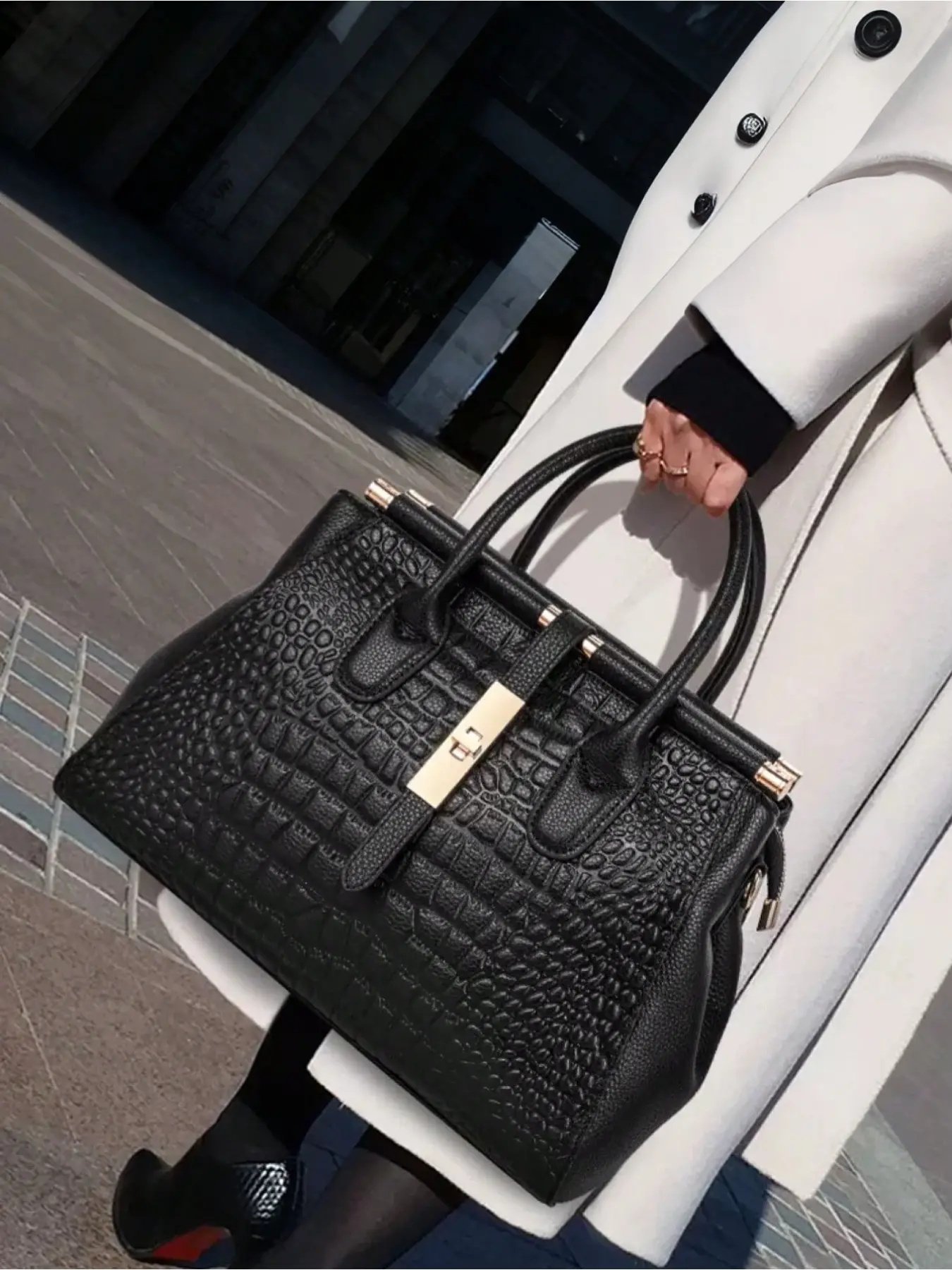 Ladies' Crocodile Pattern Handbag - Fashionable Zipper Handheld Handbag - Casual Commuting Handbag - Perfect for Work and Office Use - Hand Shoulder Bag - Stylish Handbag - Fashionable Purse - Casual Commuter Bag