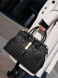 Ladies' Crocodile Pattern Handbag - Fashionable Zipper Handheld Handbag - Casual Commuting Handbag - Perfect for Work and Office Use - Hand Shoulder Bag - Stylish Handbag