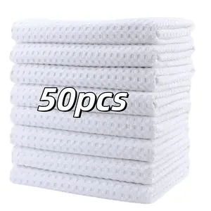 50pcs USA Stock | Double-Sided White Sublimation Blank Tea Towels | Polyester Material | Perfect for Home Decor/ Holiday Gifts (Christmas)