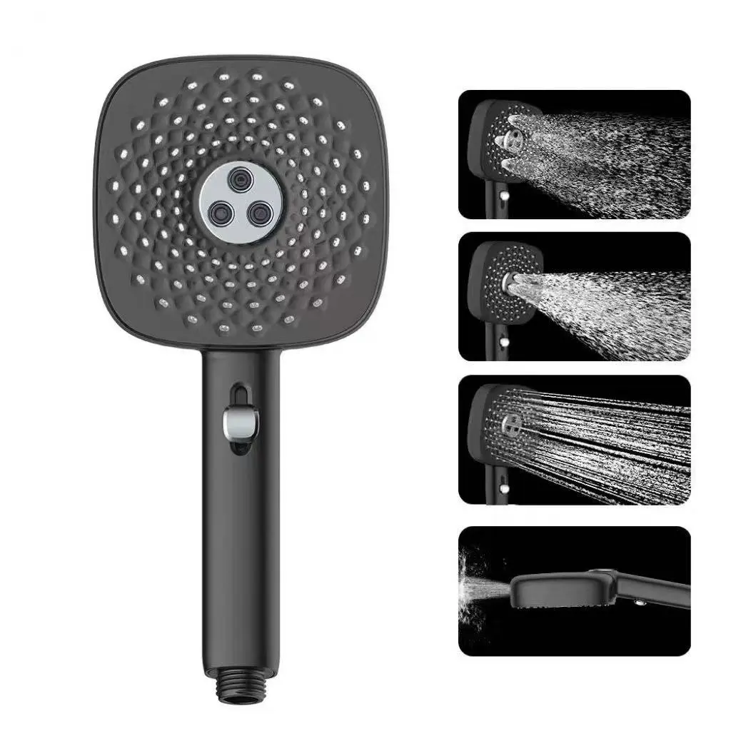 4-Mode Handheld Adjustable Shower Head Set - High Pressure Anti-Clog Nozzles, Easy Push Switch, Deep Cleaning Power Wash, Wall Mount Compatible, 1*60-inch Stainless Steel Hose, White&Black Shower Head with Hose (Bathroom Tub Use)