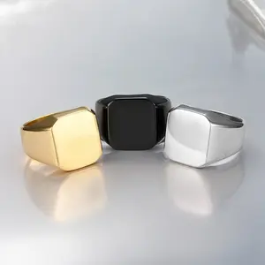Simple and Smooth Square Stainless Steel Elegant Men's Ring Suitable for Summer Daily Business Party Jewelry Accessories Stackable Rings Stacking Rings