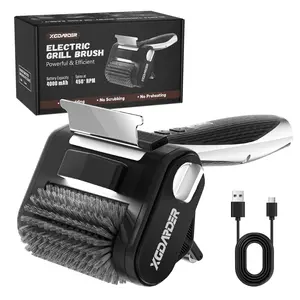 Electric Grill Brush for Outdoor Grill, Rechargeable BBQ Grill Cleaner Stainless Steel Brush with 450RPM Stainless Roller,LED Light, Scraper,Grilling Gifts for Men/Dad