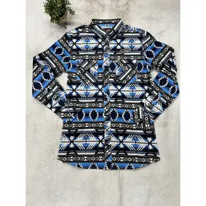 Rock and Roll Hugo RR Aztec Print Long Sleeve Snap Blue