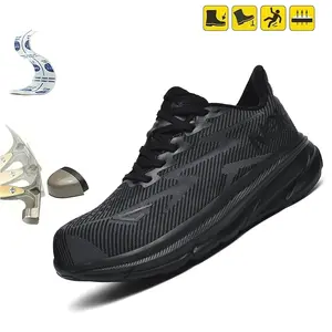 Men’s safety work shoes, outdoor running shoes, soft‑soled new athletic sneakers with breathable mesh upper, couple’s running shoes, hydrogen cushioning, shock absorption, anti‑puncture