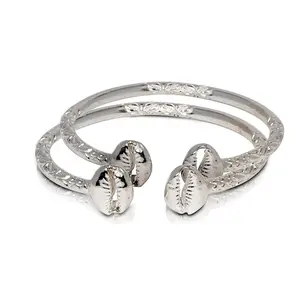 Better Jewelry Solid .925 Sterling Silver Cowrie Shell Bangles, 1 pair